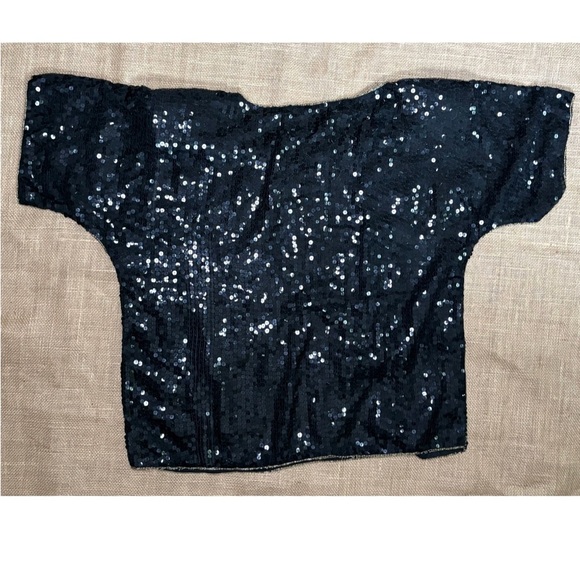 Vintage JLB Black Sequin Beaded Silk Shirt XL Gold Silver Whimsigoth Goth Core - Picture 4 of 4
